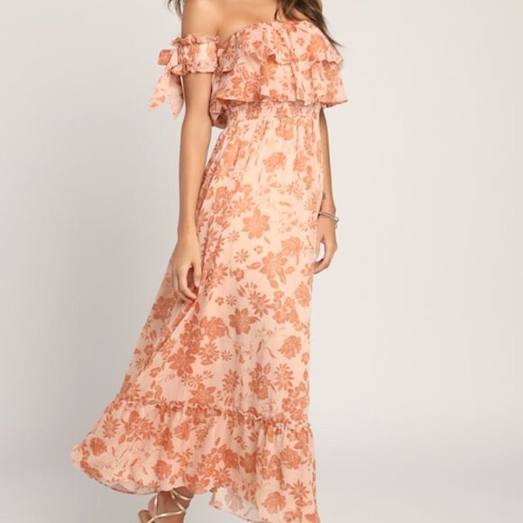 NEW Lulus Love And Blooms Blush Floral Print Off-the-shoulder Dress Pink - M - Picture 1 of 3